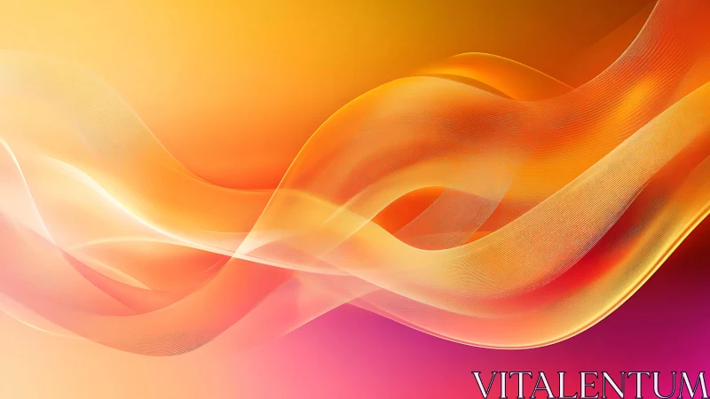 Orange translucent wave ribbons curve across warm gradient