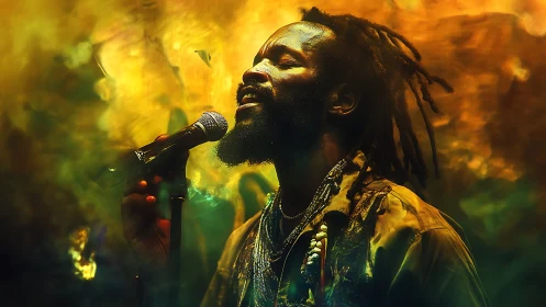 Amber storm vocalist bathing in soulful neon haze.