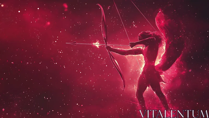 Fiery celestial archer draws a blazing bow across space