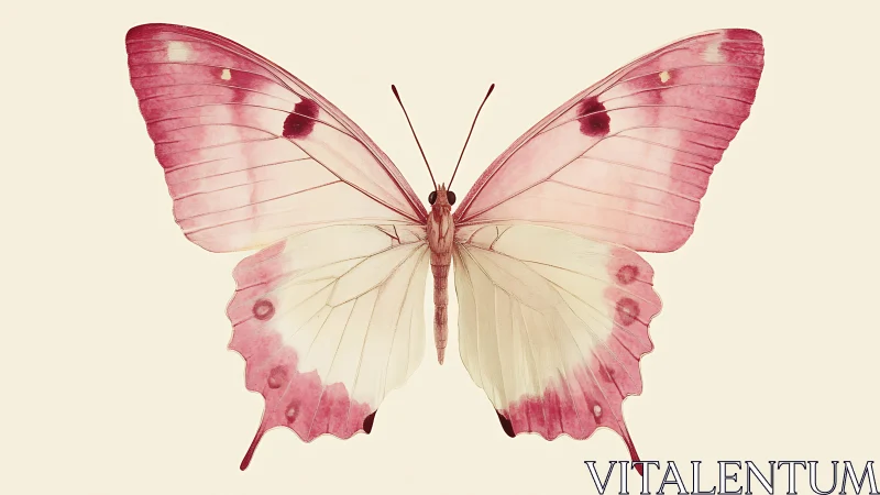 Pink and cream butterfly spreads delicate wings in symmetry.