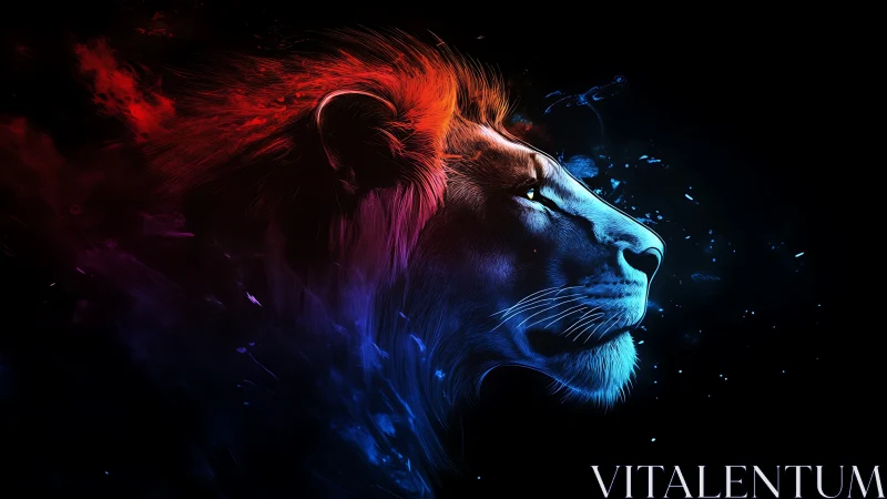 Colorfire lion drifts between embers and electric tides