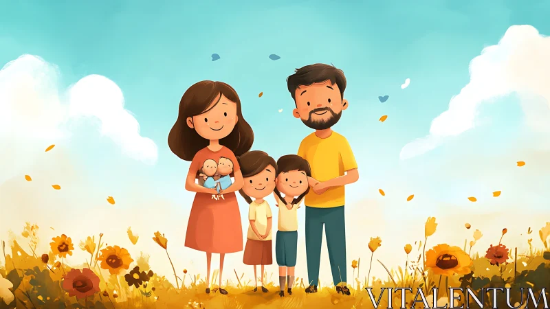 Happy Family Enjoying a Sunflower Field Together.