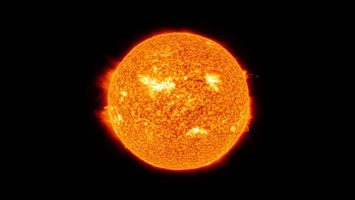 Solar surface close view with bright flares erupting.