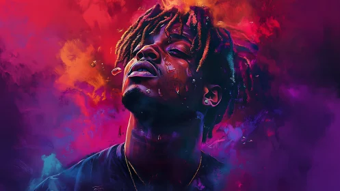 High-saturation portrait merges liquid effects with vaporous color fields