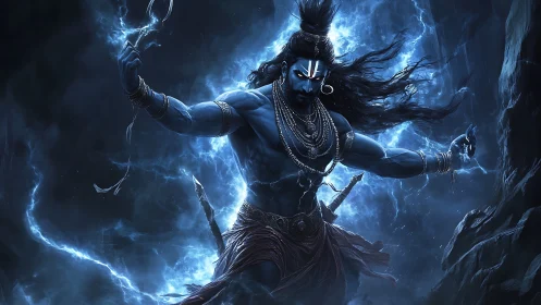 Storm crowned blue warrior dancing through thunder’s heart.