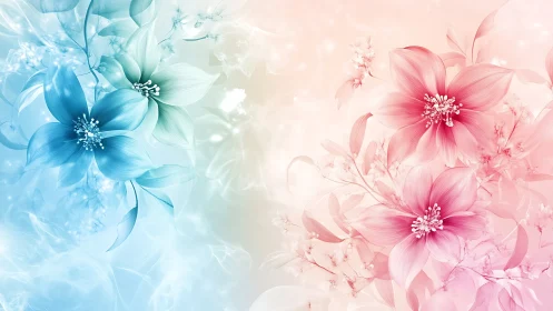 Bilateral Floral Composition with Blue and Pink Flowers