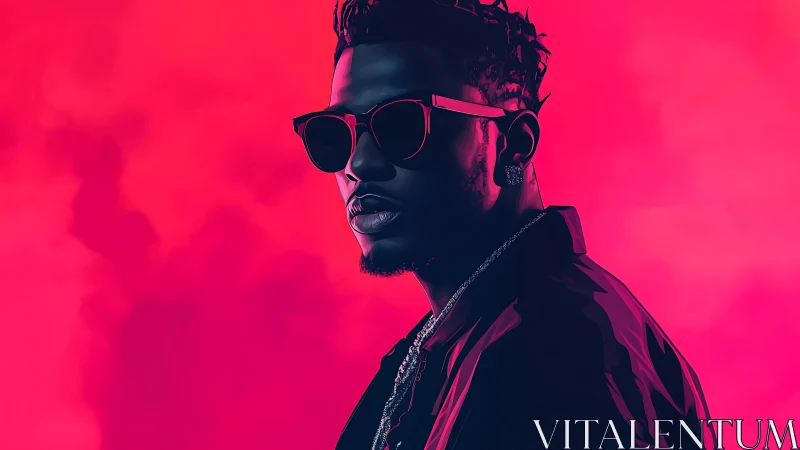 Neon-lit cool figure carved in electric magenta haze.