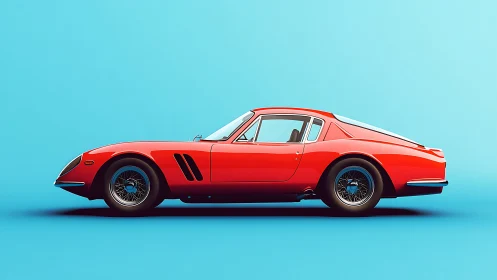 Crimson vintage coupe daydreams against a turquoise sky