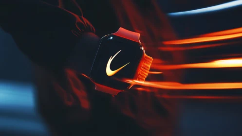 Smartwatch with illuminated logo and dynamic light trails.