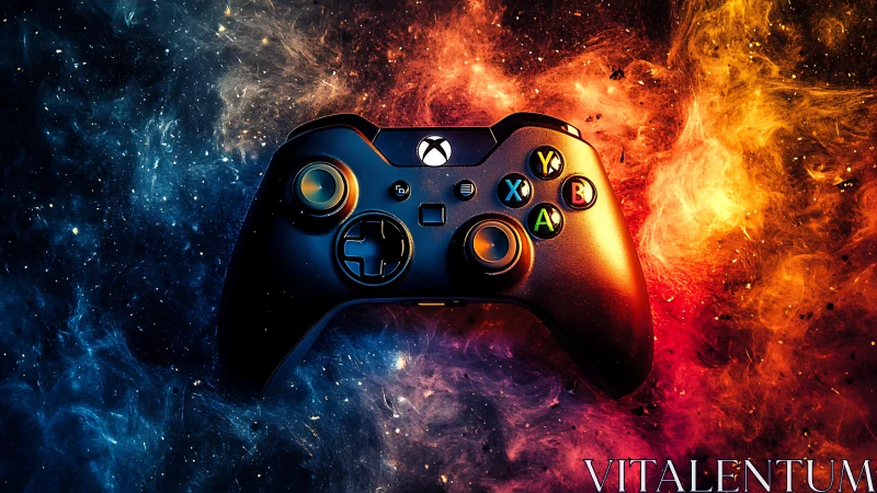 Digital painting gamepad with cosmic bicolor nebula field.