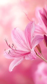 Soft pink lily opens gently against a dreamy blush sky