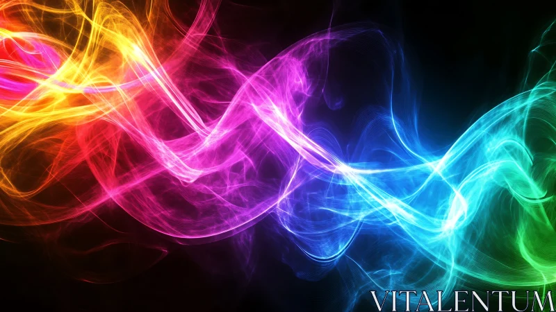 Multicolored light waves on dark abstract digital background.