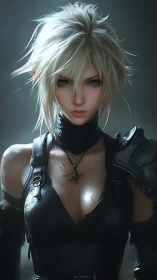 Digital anime warrior portrait with cinematic rim lighting.