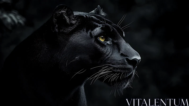 Black Panther Portrait Against Dark Background.