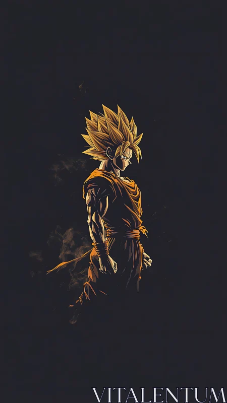 Golden-haired anime warrior in dramatic side-lit silhouette.