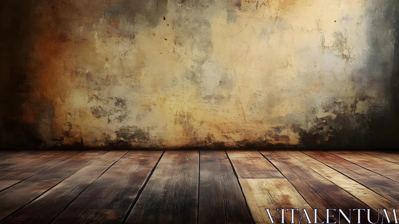 Rustic Aged Wall and Wooden Floor in Vintage Interior Scene.