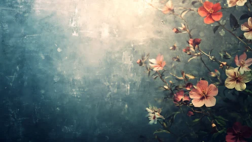 Ethereal Floral Composition Against Weathered Teal Backdrop