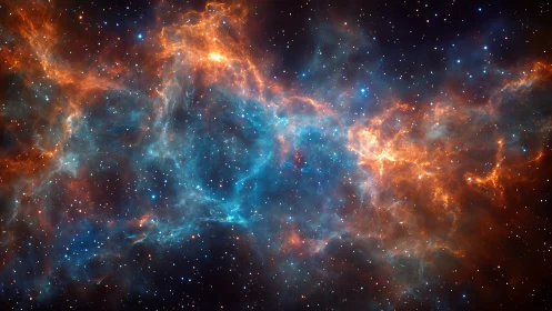 Colorful interstellar nebula spreads across dense star field