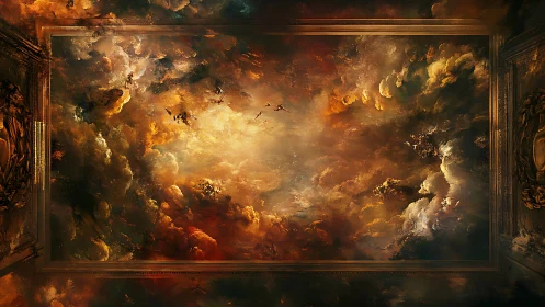 Baroque celestial storm framed within ornate borders.