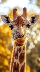 Sunlit giraffe portrait renders detailed facial textures