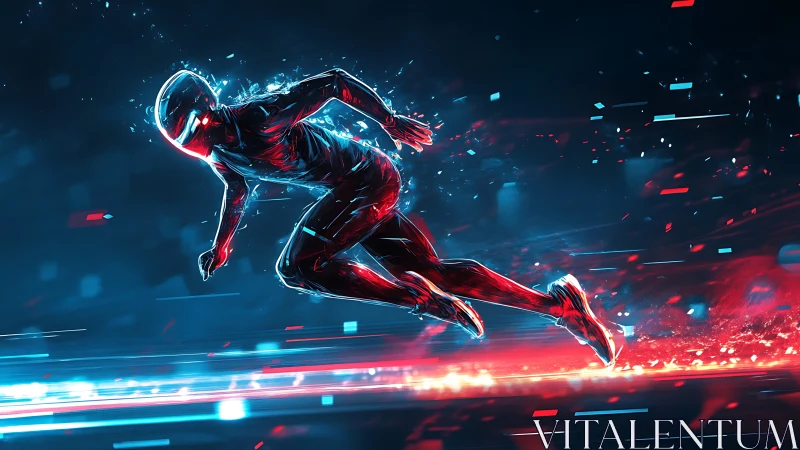 Futuristic runner figure depicted in neon motion blur
