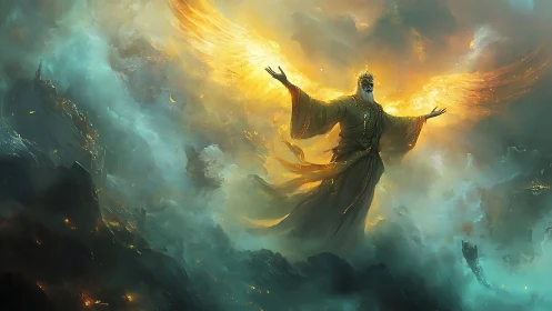 Stormlit Seraph King Rising Above Shattered Worlds.