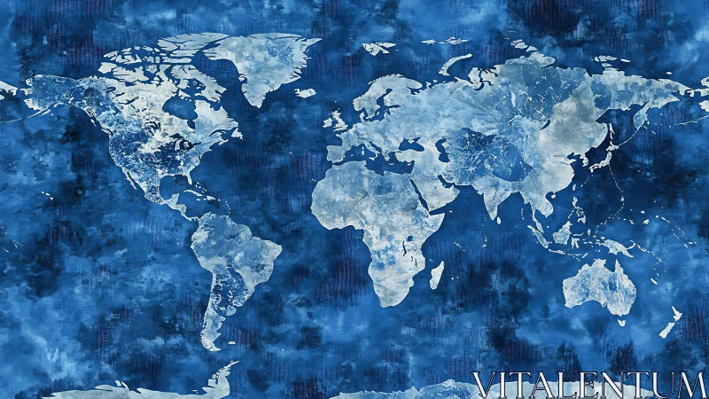 World map silhouette floats over textured ocean blues.