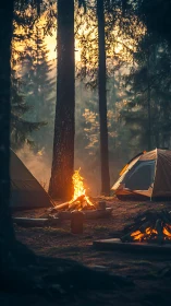 Wilderness Glow: Camping Under Tall Pines.
