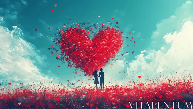 Two Hearts Beat Skyward in Crimson Reverie.