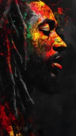 Profile portrait glows with fiery textured color contrasts