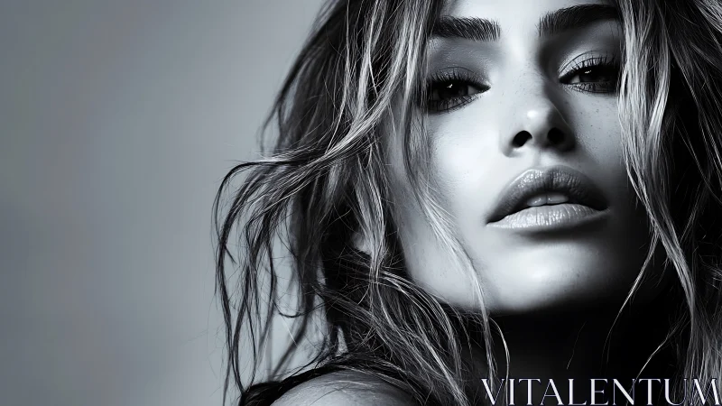 High-contrast monochrome close-up portrait with shallow depth of field