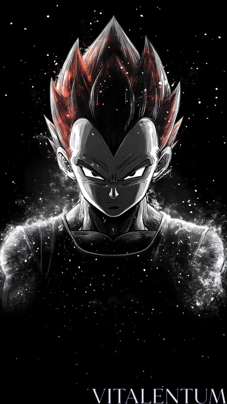 Cosmic warrior glares through starlit ink and ember haze