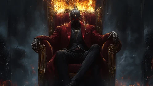 Infernal monarch seated on a blazing baroque throne