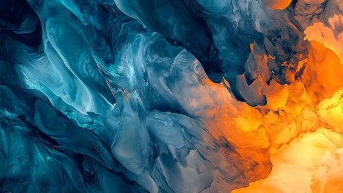 Digital painting of turbulent teal and ember abstract strata.