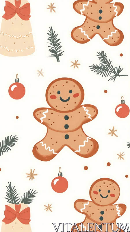 Gingerbread cookies repeat pattern with festive ornaments