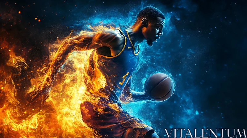 Fiery court sprint where cool blue focus meets hot hustle.