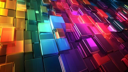 Vibrant 3D Glass Cubes in Abstract Colorful Digital Art Style.
