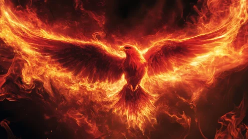 Majestic fiery phoenix soaring in dramatic fantasy art style.