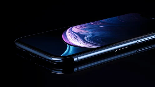 Sleek modern smartphone on black background, digital art style.