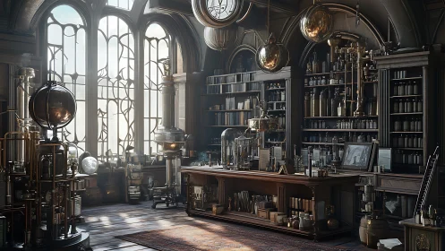 Sunlit brass and bottled wonders quietly map an alchemist’s day