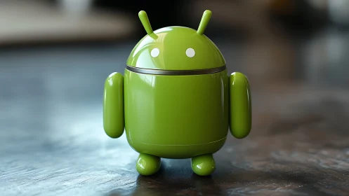 Cheerful green robot mascot brightening a cozy desktop.