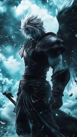 Winged warrior in cyan stormlight with dramatic armor design.