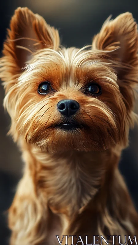 Tiny Yorkshire terrier gazes up with soft, soulful warmth