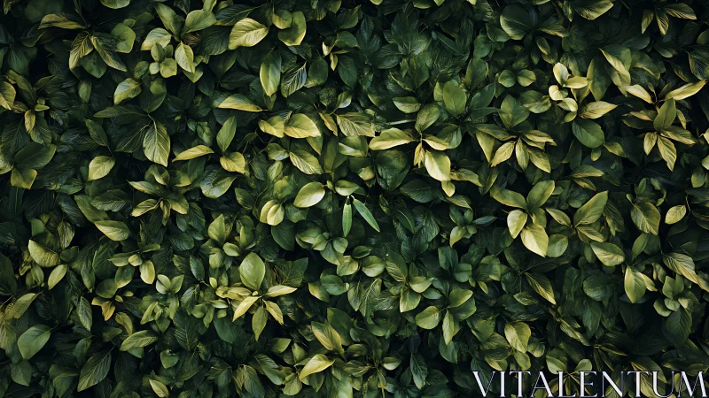 Lush leaf mosaic wall murmuring in layered emerald whispers.