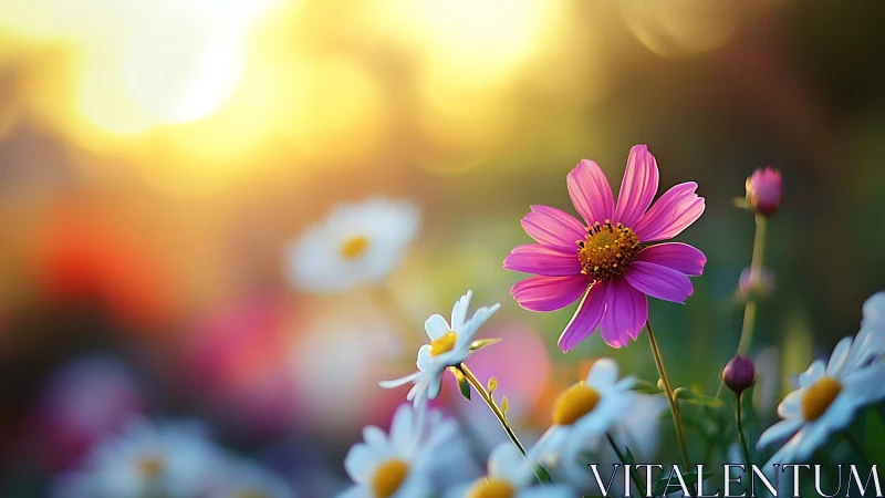 Pink Cosmos Flower in Shallow Focus Field.