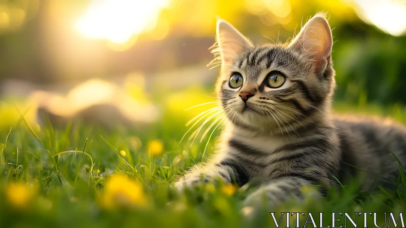 Tabby Kitten Gazes Into Golden Afternoon Light