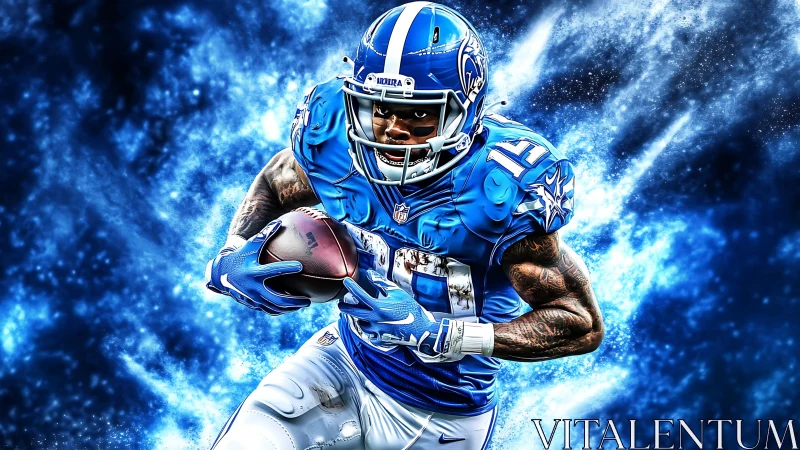 Digital rendering shows football player running with ball