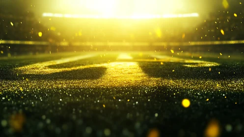 Illuminated sports field surface under strong backlighting.