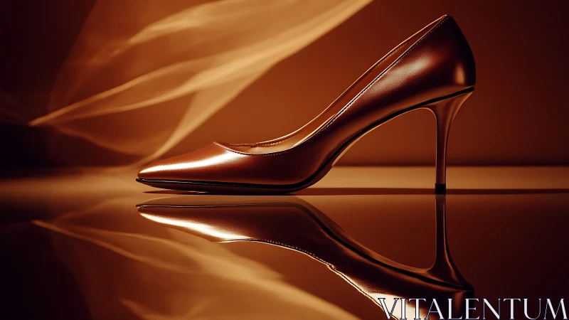 Cinnamon glow stiletto poised above molten bronze reflections.