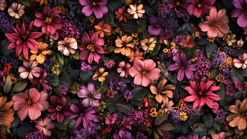 Densely packed floral arrangement with varied bloom types.